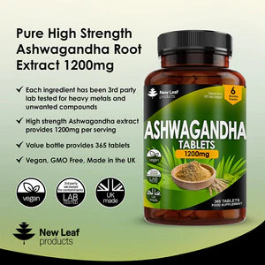 Ashwagandha 1200mg Root Extract - High Strength -365 Vegan Tablets