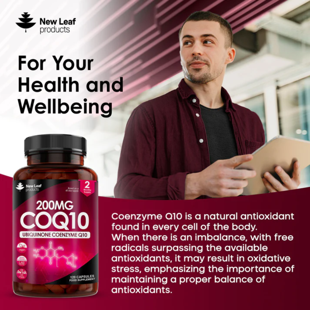 CoQ10 Supplement - Co Enzyme CQ10 High Strength 200mg Vegan Ubiquinone Coenzyme -120 Capsules