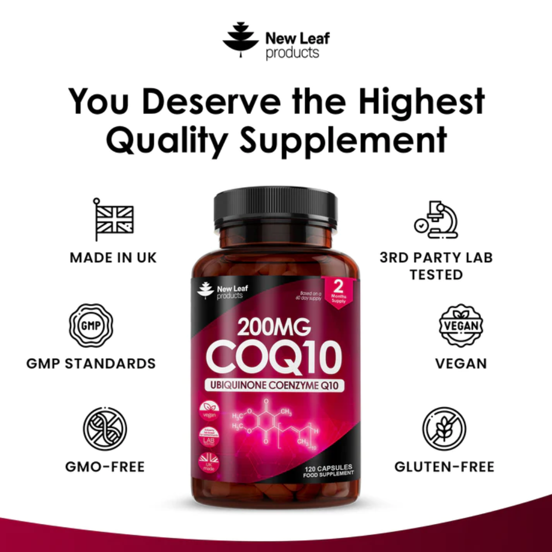 CoQ10 Supplement - Co Enzyme CQ10 High Strength 200mg Vegan Ubiquinone Coenzyme -120 Capsules