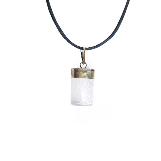 Selenite Cylinder Foil Pendant