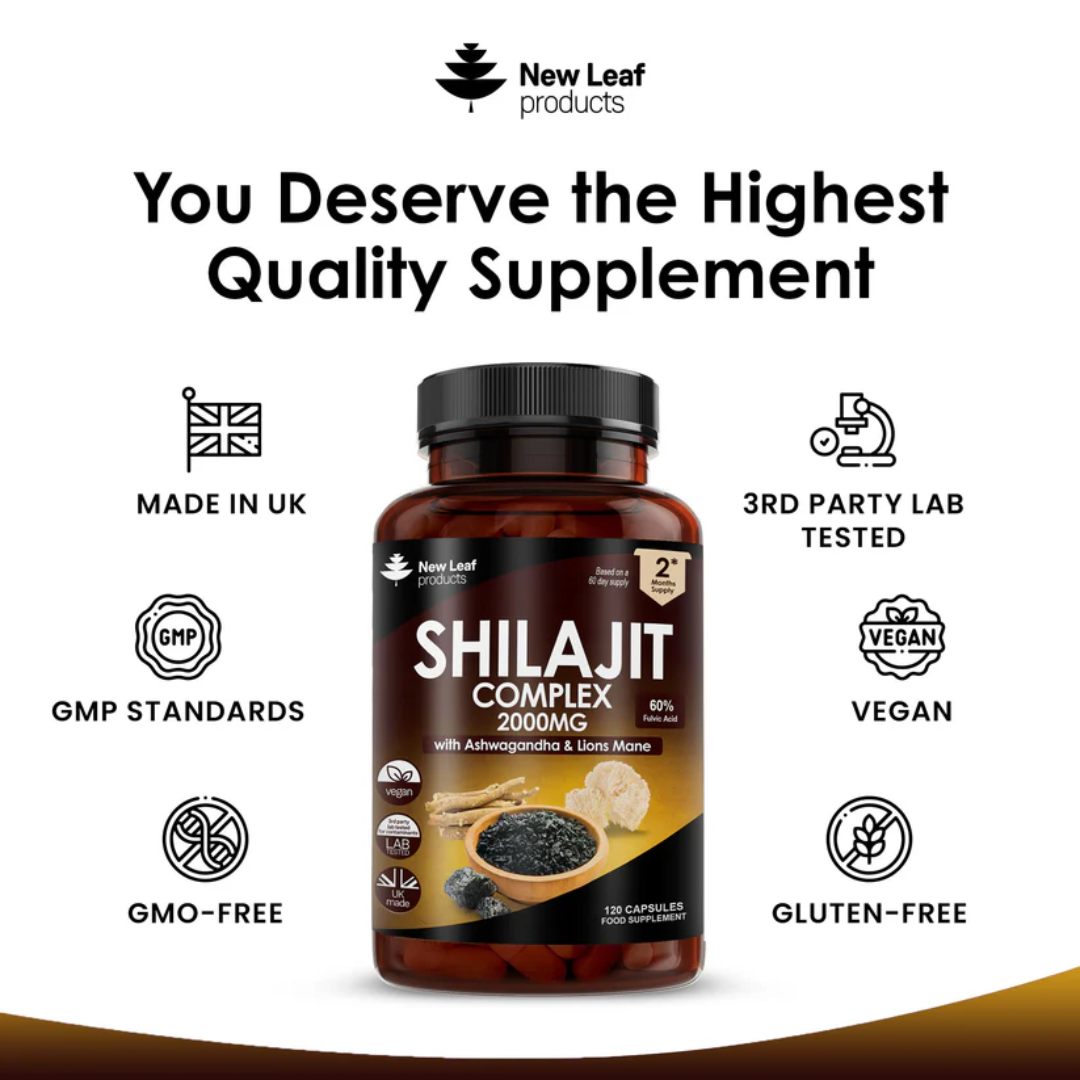 Shilajit Complex + Ashwagandha & Lions Mane - 120 High Strength 2000mg Capsules