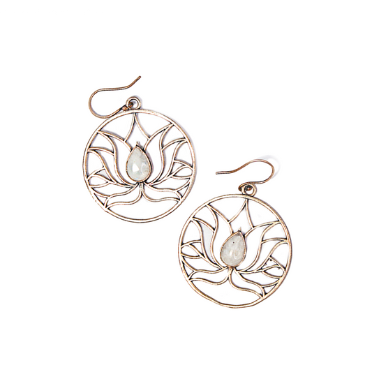 Earrings Lotus Flower Moonstone