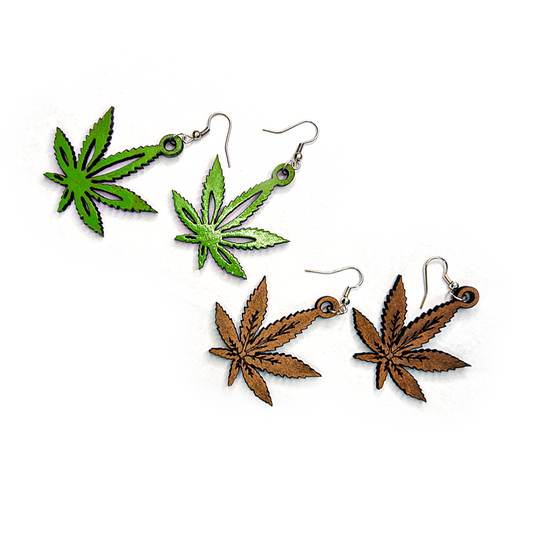 Wooden Cannabis Shape Earrings