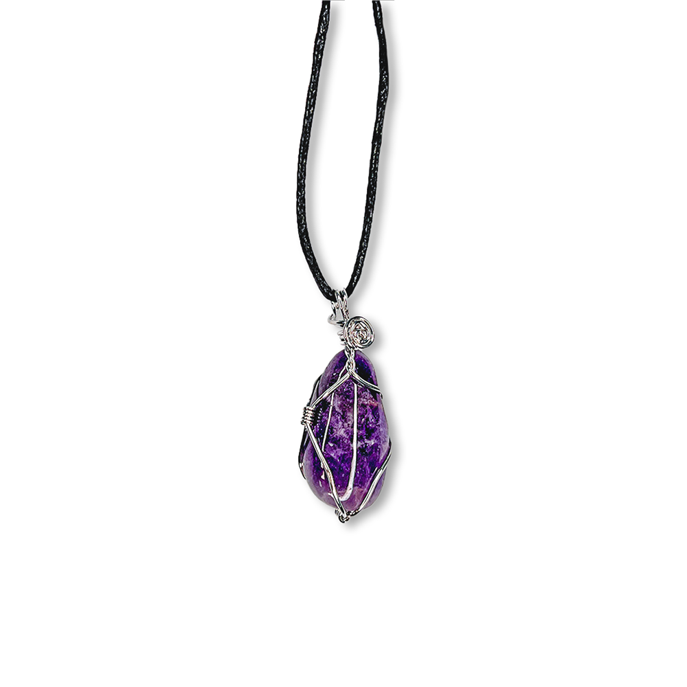 Wire-Wrapped Tumbled Crystal Necklace - Assorted